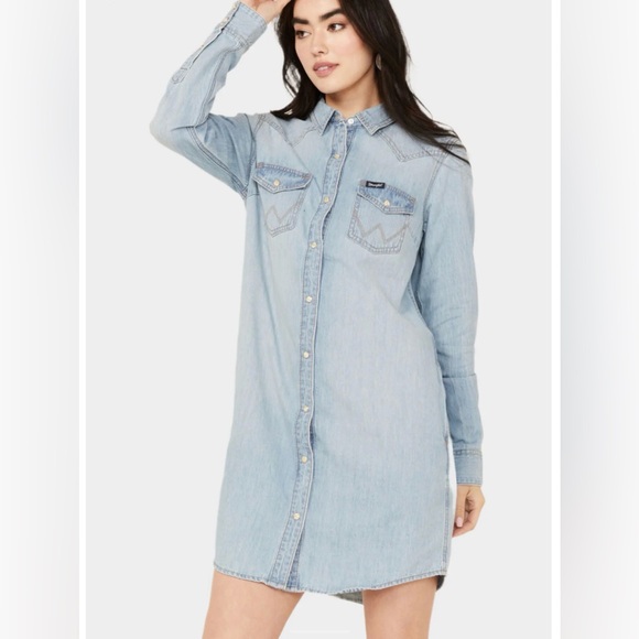 Wrangler Retro Light Blue Denim Shirt Dress - Picture 1 of 8